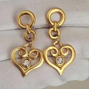𝅺Earrings Gold Tone Heart Crystal Earrings #0056